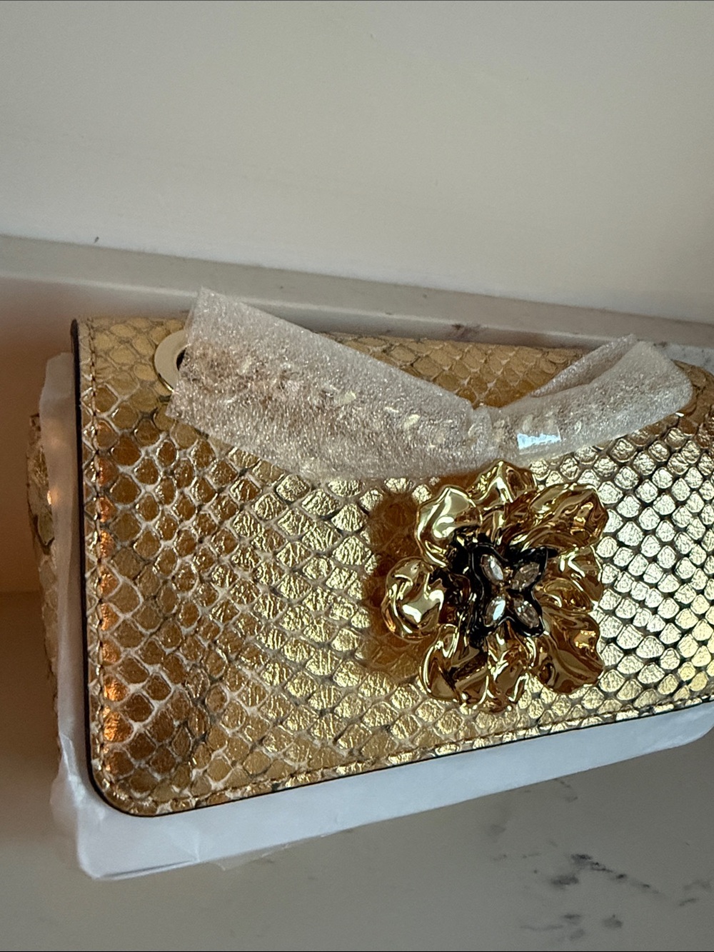 Alexis Bittar Mini Bella Python Embossed Leather Clutch Color Gold Python NWT - Picture 4 of 14